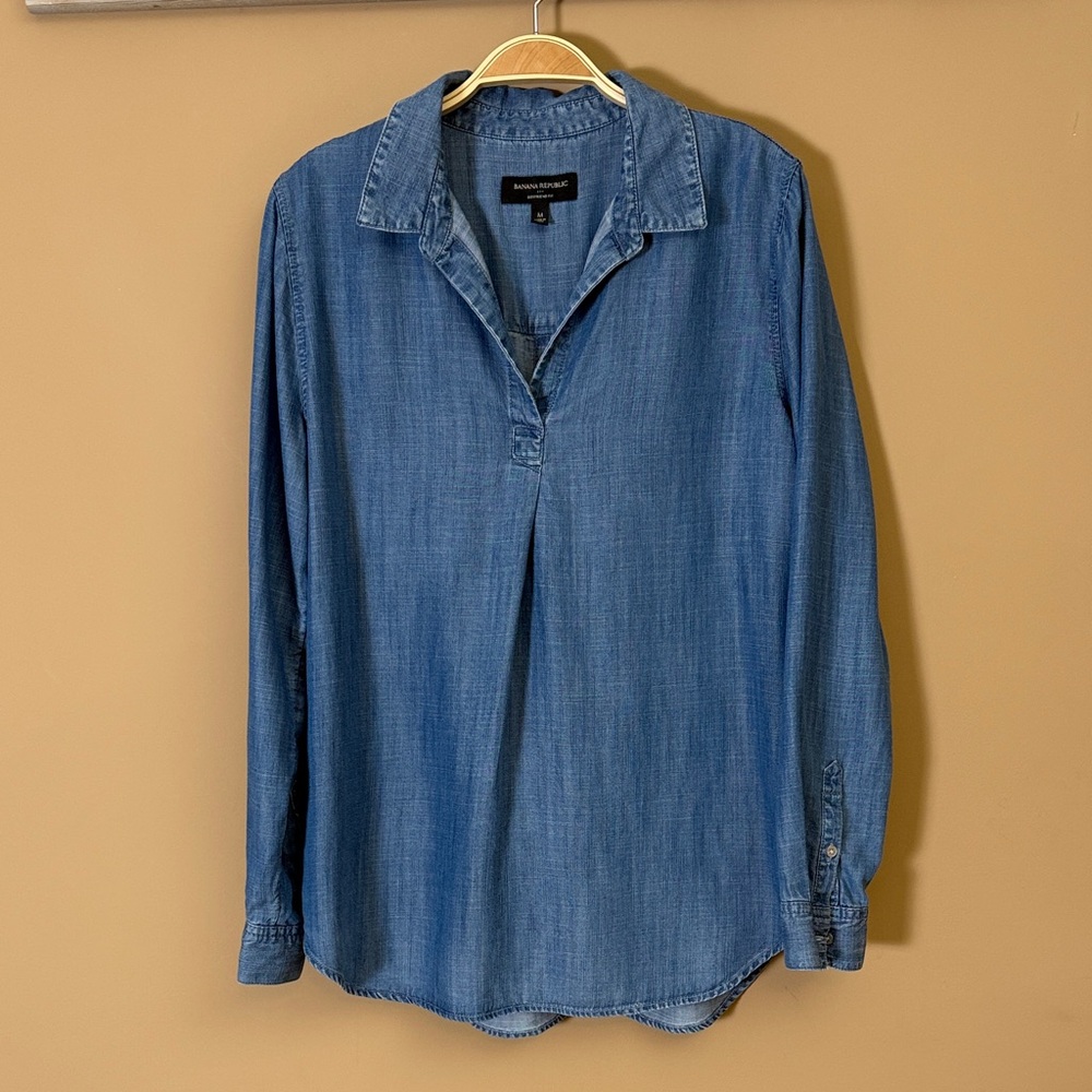 Banana Republic Blue Denim Button-Front Tunic Shirt